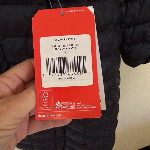 The North Face Women's ThermoBall Long Puffer Jacket, Black, Size L, NWT - Picture 15 of 16